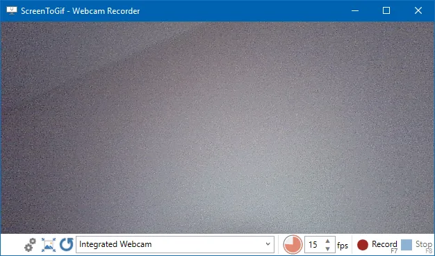 ScreenToGif webcam capture view from the official project media kit, showing a live camera feed ready to record into a gif.